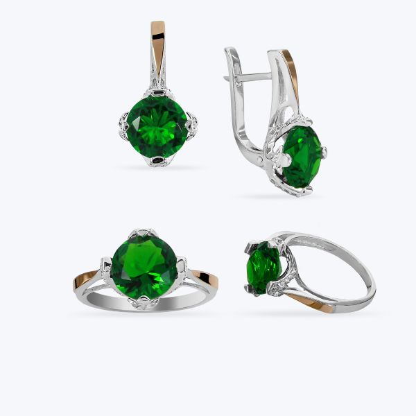 Комплект срібний з золотою накладкою та фіанітами 591