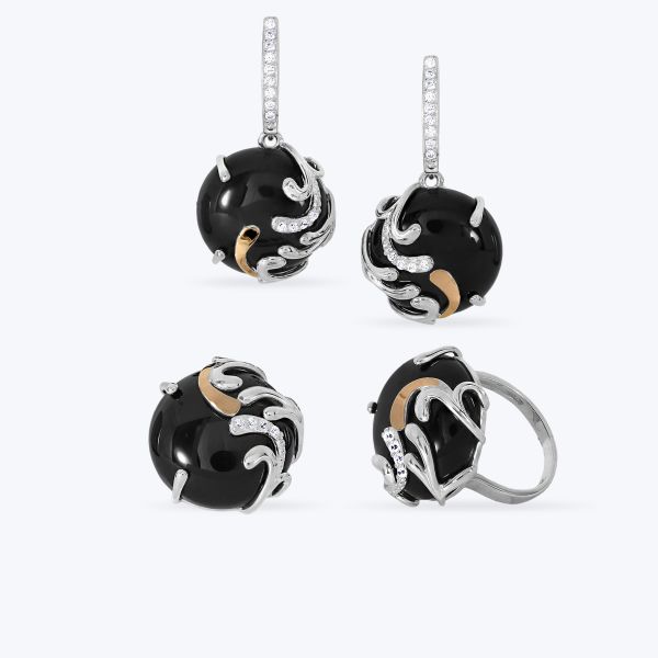 Комплект срібний з золотою накладкою та фіанітами 592