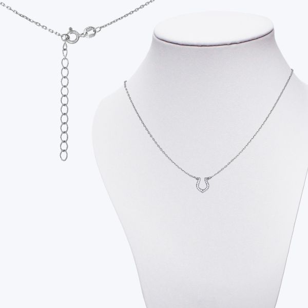 Кольє срібне "Підкова" родоване з фіанітами 595/1