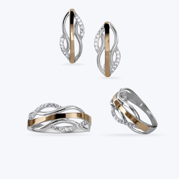 Комплект срібний з золотою накладкою та фіанітами 618