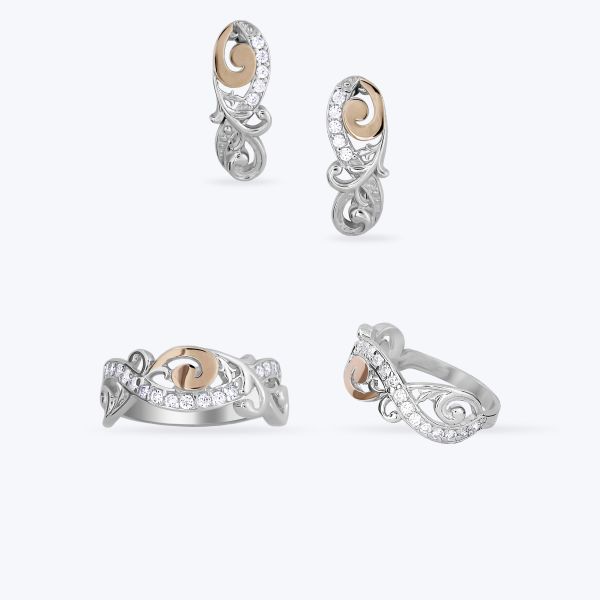 Комплект срібний з золотою накладкою та фіанітами 623