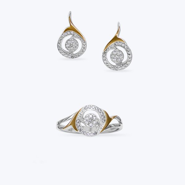 Комплект срібний з золотою накладкою та фіанітами 624