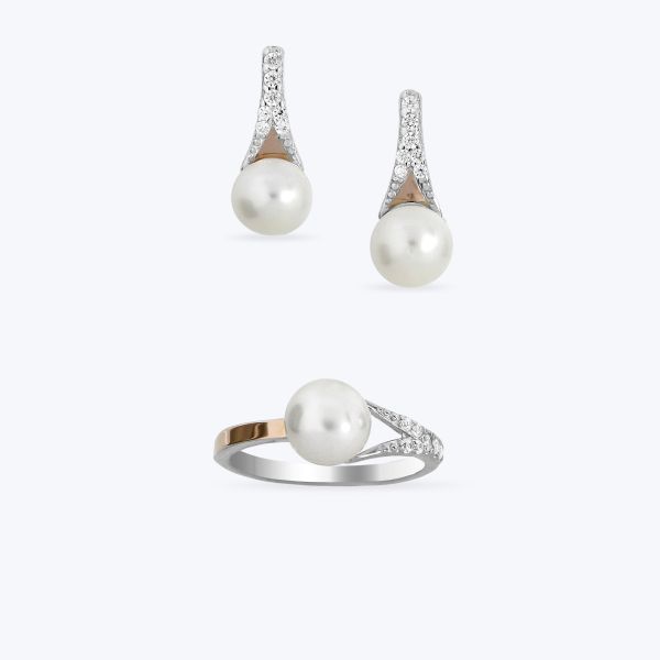 Комплект срібний з золотою накладкою та перлинкою 625