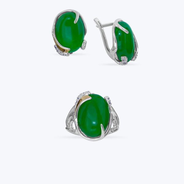 Комплект срібний з золотою накладкою і фіанітами 628