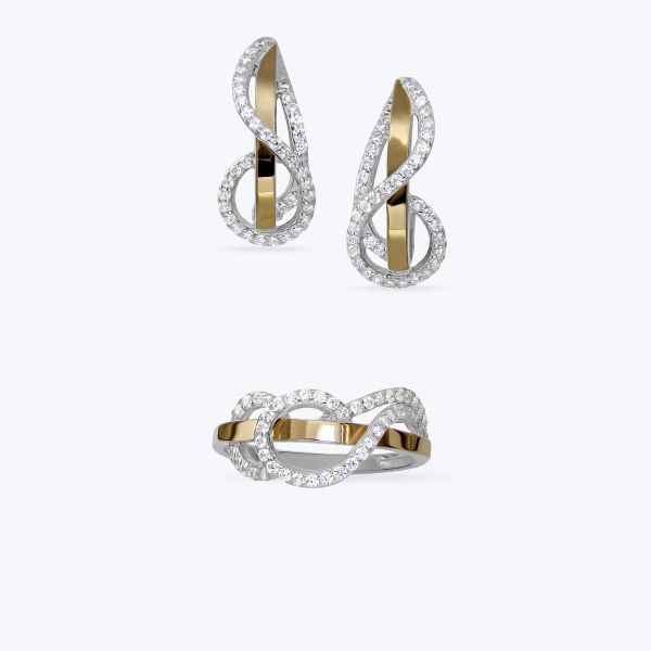 Комплект срібний з золотою накладкою та фіанітами 632