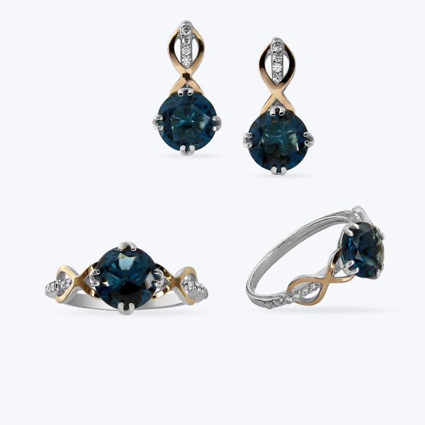 Комплект срібний з золотою накладкою та фіанітами 635