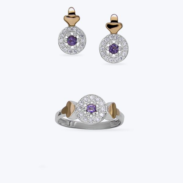 Комплект срібний з золотою накладкою та фіанітами 637