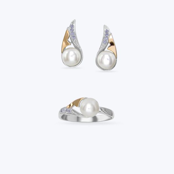 Комплект срібний з золотою накладкою та перлинкою 638