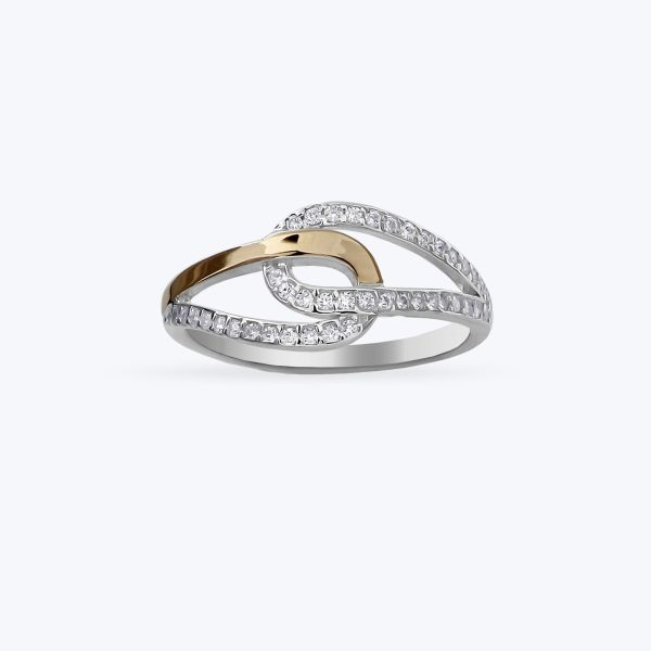 Срібна каблучка з золотою накладкою та фіанітами 639