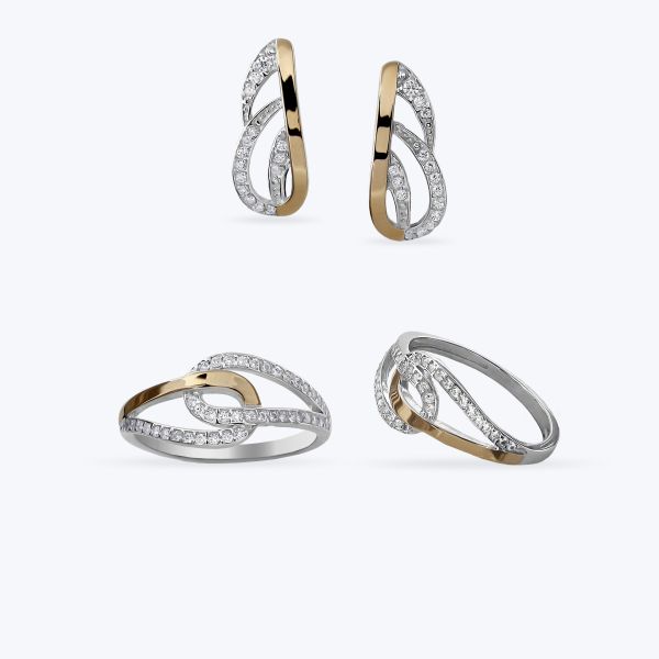 Комплект серебряный с золотой накладкой и фианитами 639