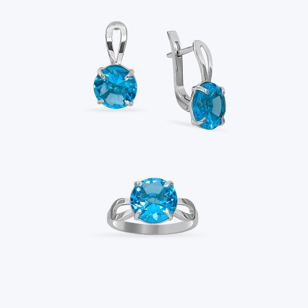 Комплект срібний родований з фіанітом 640