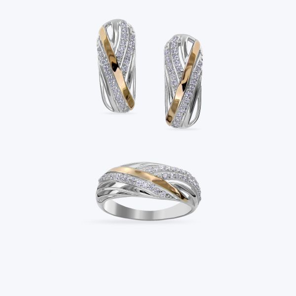 Комплект срібний з золотою накладкою і фіанітами 642