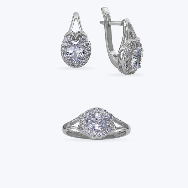 Комплект срібний родований з фіанітами 647