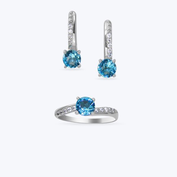 Комплект срібний з фіанітами, покриття родій 649