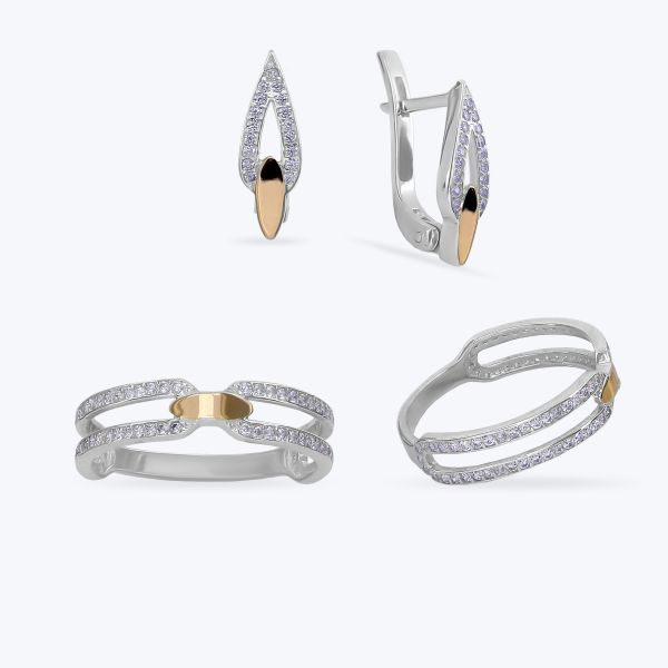 Комплект срібний з золотою накладкою та фіанітами 656