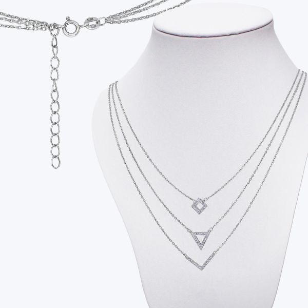 Кольє потрійне з фіанітами родоване 660/3 