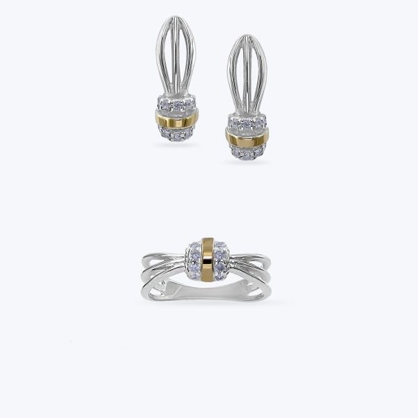 Комплект срібний з золотою накладкою та фіанітами 664