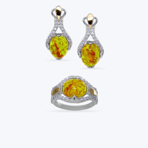 Комплект срібний з золотою накладкою та фіанітами 665