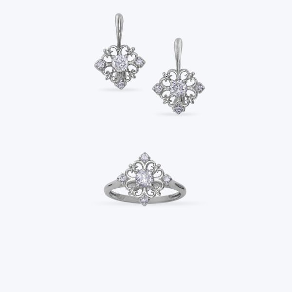 Комплект срібний родований з фіанітами 666