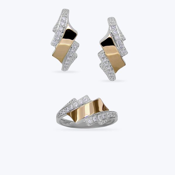 Комплект срібний з золотою накладкою та фіанітами 669