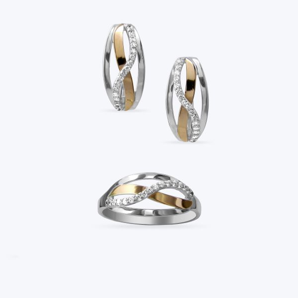 Комплект срібний з золотою накладкою та фіанітами 670