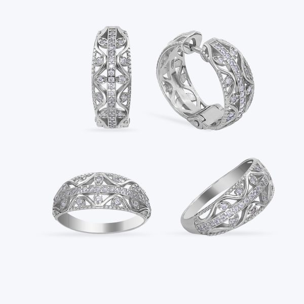 Комплект срібний родований з фіанітами 677