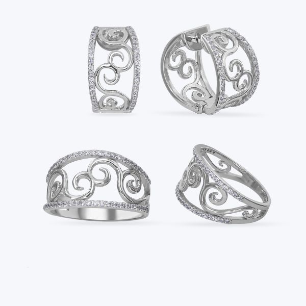 Комплект срібний родований з фіанітами 679