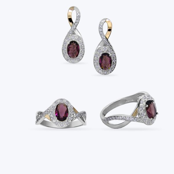 Комплект срібний з золотою накладкою та фіанітами 686