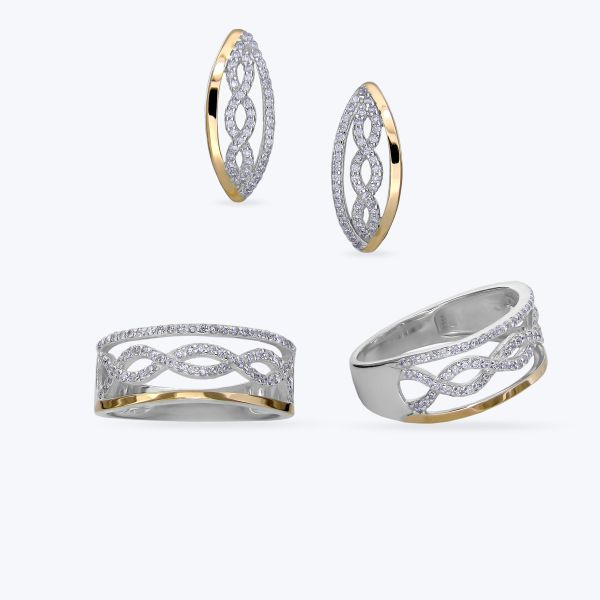 Комплект срібний з золотою накладкою і фіанітами 689