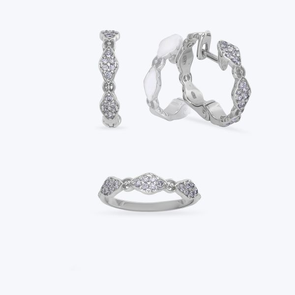 Комплект прикрас родований з фіанітами та емаллю 691