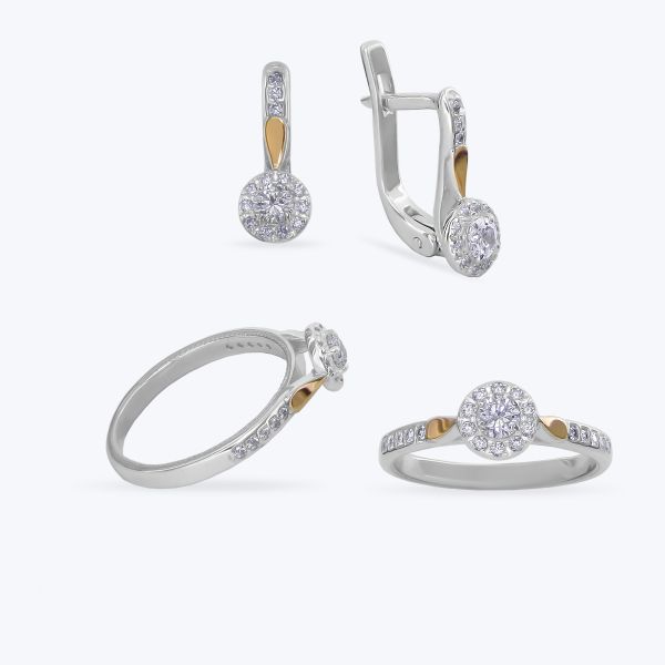 Комплект срібний з золотою накладкою та фіанітами 692