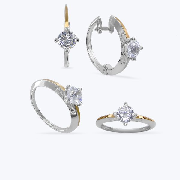 Комплект срібний з золотою накладкою та фіанітами 699