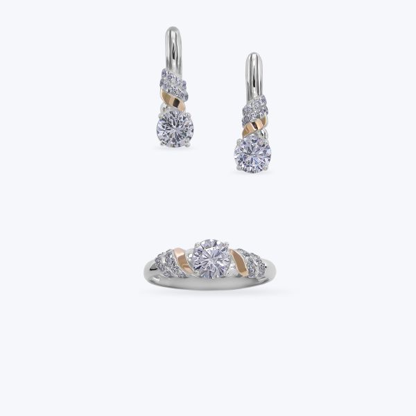 Комплект срібний з золотою накладкою та фіанітами 702