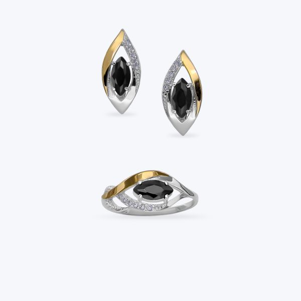 Комплект срібний з золотою накладкою та фіанітами 703