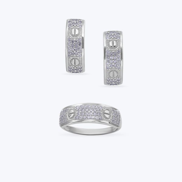 Комплект срібний родований з фіанітами 704