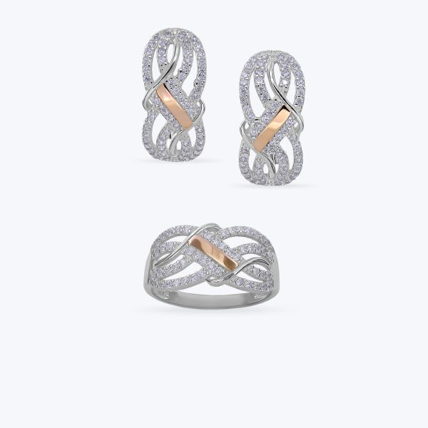 Комплект срібний з золотою накладкою та фіанітами 705