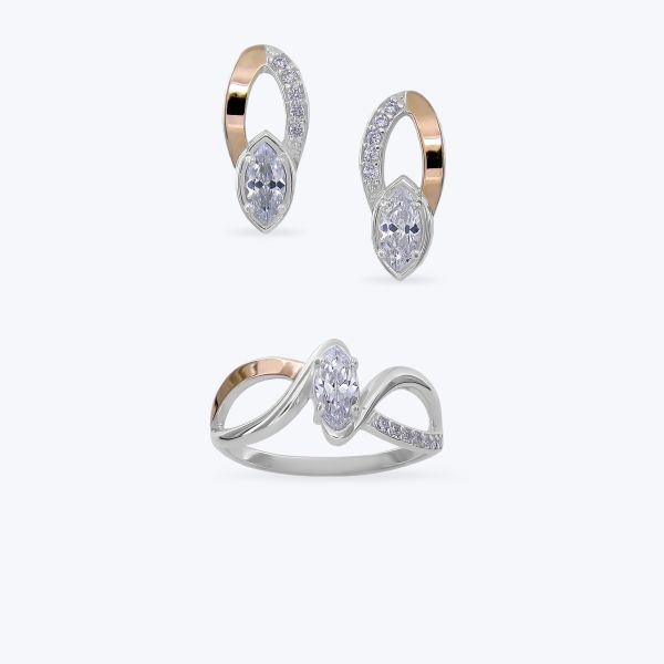 Комплект срібний з золотою накладкою та фіанітами 711