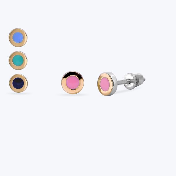 Сережки - пусети срібні з золотою накладкою та емаллю 740