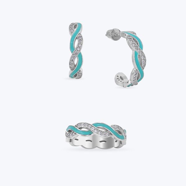 Комплект срібний з фіанітами та емаллю родований 743