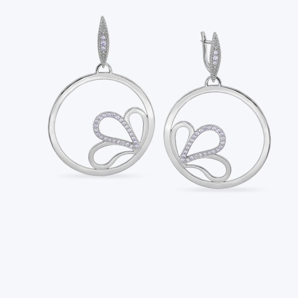 Сережки срібні з фіанітами, родовані 750