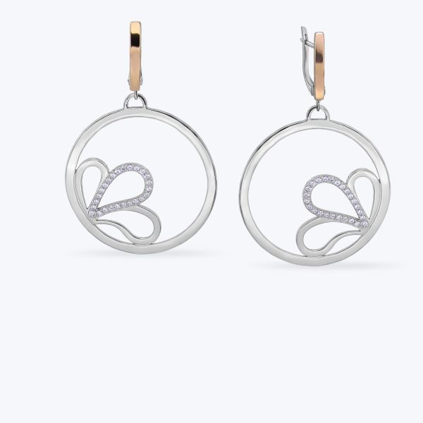 Сережки срібні з золотою накладкою та фіанітами 763