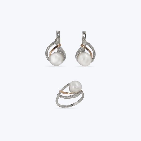 Комплект срібний з золотою накладкою та перлинками 779