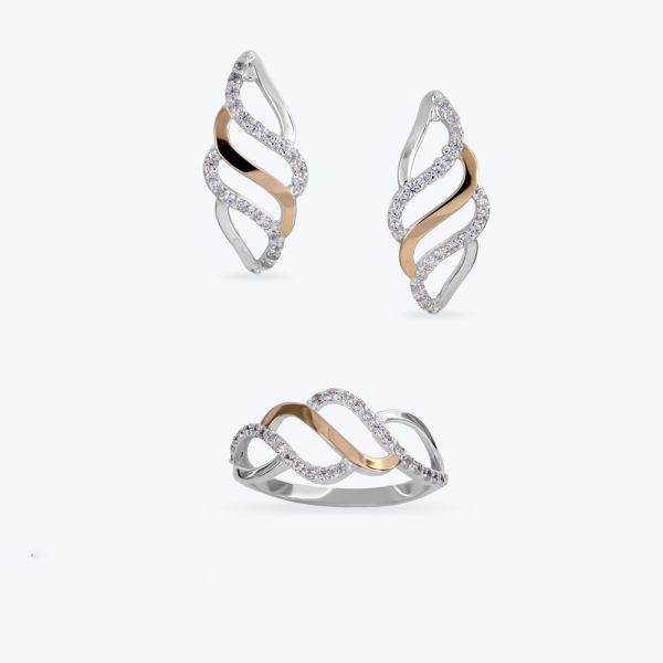 Комплект срібний з золотою накладкою і фіанітами 784