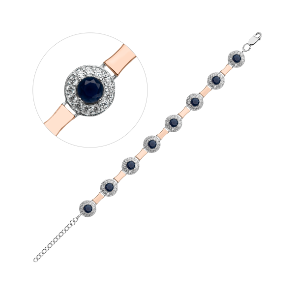 Серебряный браслет с золотой накладкой, фианитами и удлинителем 332/8