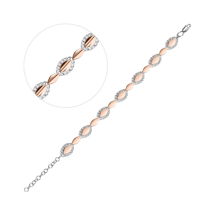 Срібний браслет з золотою накладкою та фіанітами 421/7