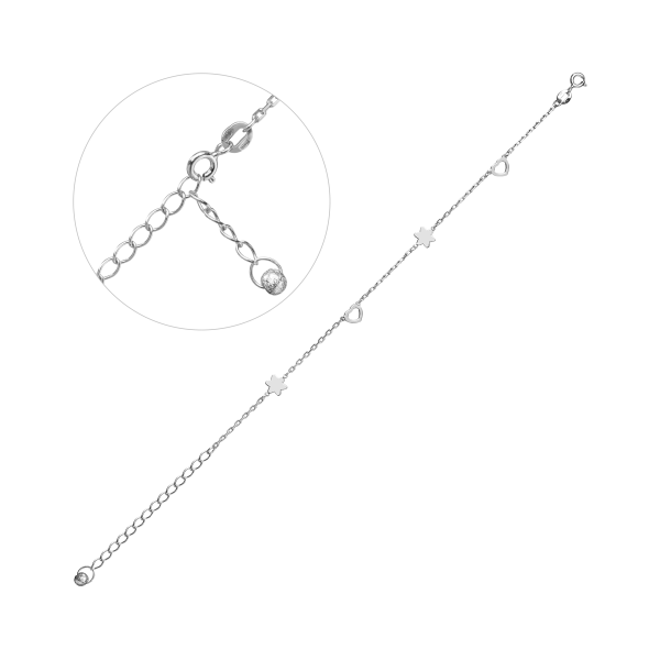 Серебряный браслет родированый "Звездочка и сердечко" 009