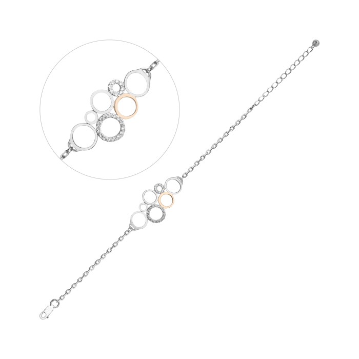 Срібний браслет з золотою накладкою та фіанітами 622/1/з