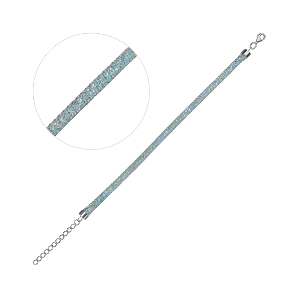 Браслет срібний родований з блакитними фіанітами Чн-12