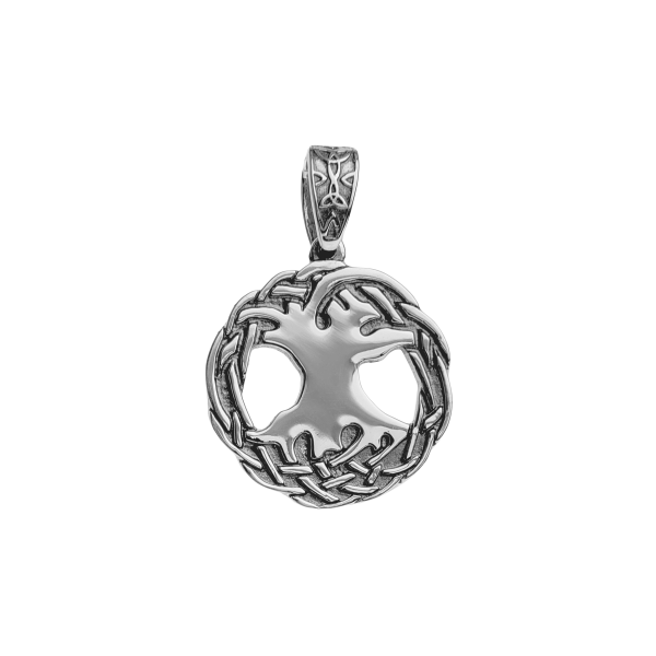 Підвіска срібна Дерево життя кругла з чорнінням слов'янська етніка 977