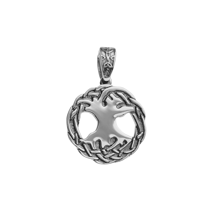 Підвіска срібна Дерево життя кругла з чорнінням слов'янська етніка 977